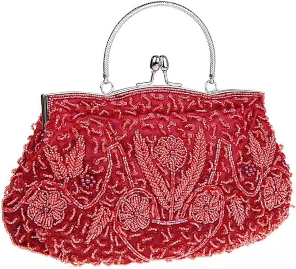Satin Purse Evening Handbags Wedding Bag Beaded Sequins Clutch for Party