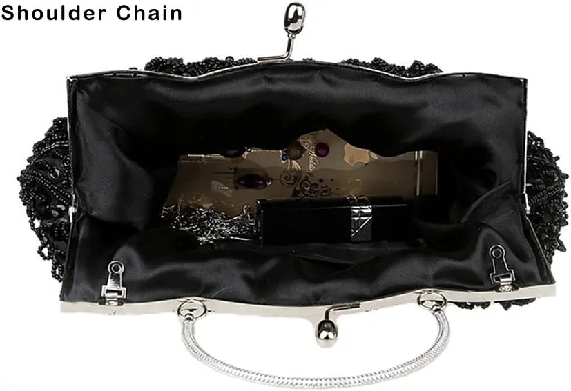 Satin Purse Evening Handbags Wedding Bag Beaded Sequins Clutch for Party