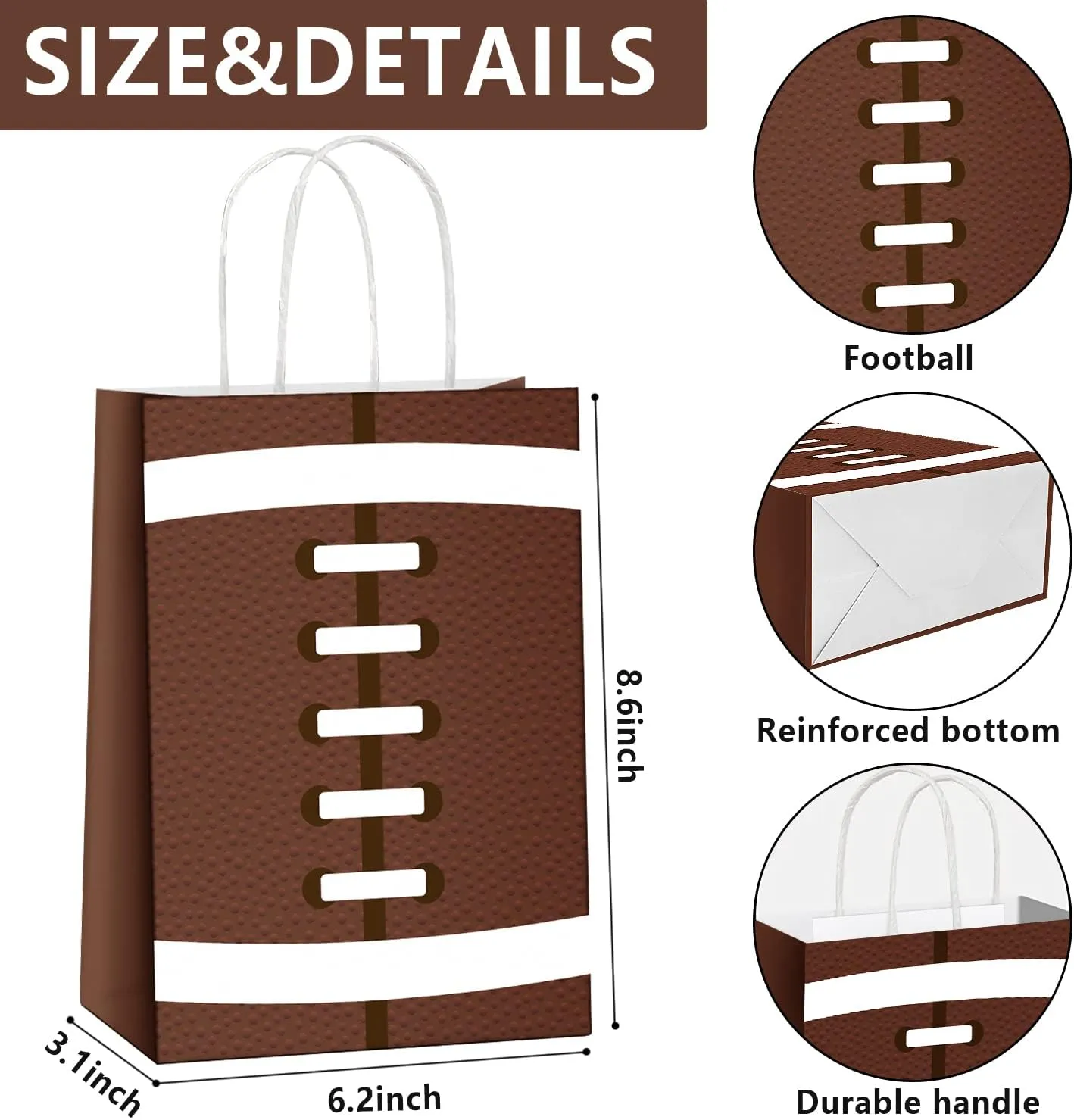 Sawowkuya 24PCS Football Gift Bags for Party Favors - Rugby Themed Paper Treat Candy Bags for Birthday Party Supplies and Decorations