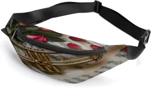 Saxophone with Music Note Sheets Music Instruments Photography Fanny Pack Crossbody Bag Waist Pack Chest Bag Sling Backpack for Enjoy Sports Workout Traveling Running