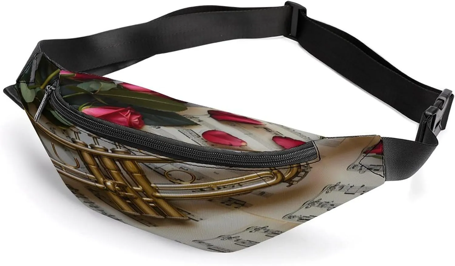 Saxophone with Music Note Sheets Music Instruments Photography Fanny Pack Crossbody Bag Waist Pack Chest Bag Sling Backpack for Enjoy Sports Workout Traveling Running
