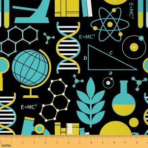 Science Fabric by The Yard, Chemical Scientific Elements Upholstery Fabric, DNA Module Globe Atom Experiment Pattern, Stretch Knit Fabric for Clothing Sewing and Arts Crafts, Black, 1 Yard
