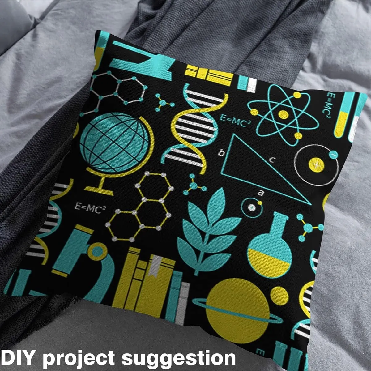 Science Fabric by The Yard, Chemical Scientific Elements Upholstery Fabric, DNA Module Globe Atom Experiment Pattern, Stretch Knit Fabric for Clothing Sewing and Arts Crafts, Black, 1 Yard