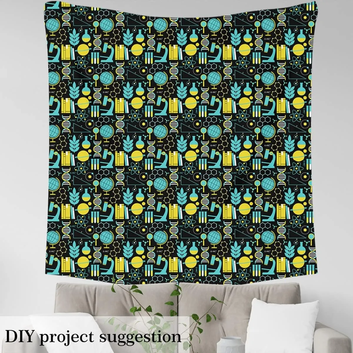 Science Fabric by The Yard, Chemical Scientific Elements Upholstery Fabric, DNA Module Globe Atom Experiment Pattern, Stretch Knit Fabric for Clothing Sewing and Arts Crafts, Black, 1 Yard