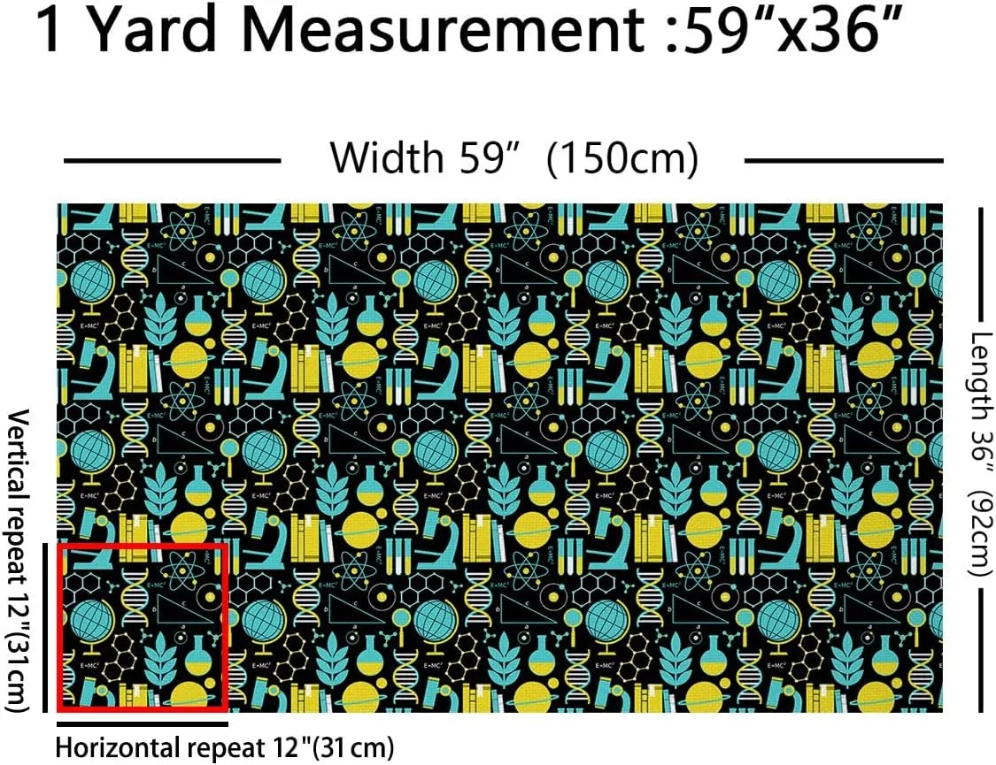 Science Fabric by The Yard, Chemical Scientific Elements Upholstery Fabric, DNA Module Globe Atom Experiment Pattern, Stretch Knit Fabric for Clothing Sewing and Arts Crafts, Black, 1 Yard