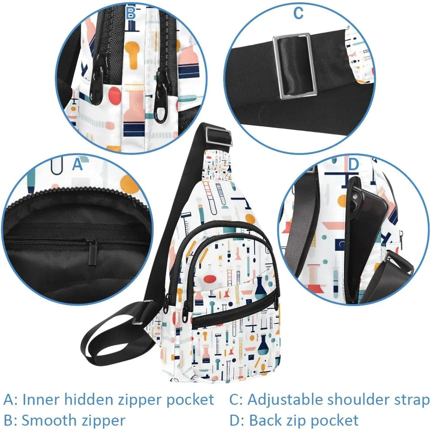science pattern of various laboratory Sling Bag for Women Men Crossbody Shoulder Tote Blet Bags Backpack Fanny Pack Travel Purse