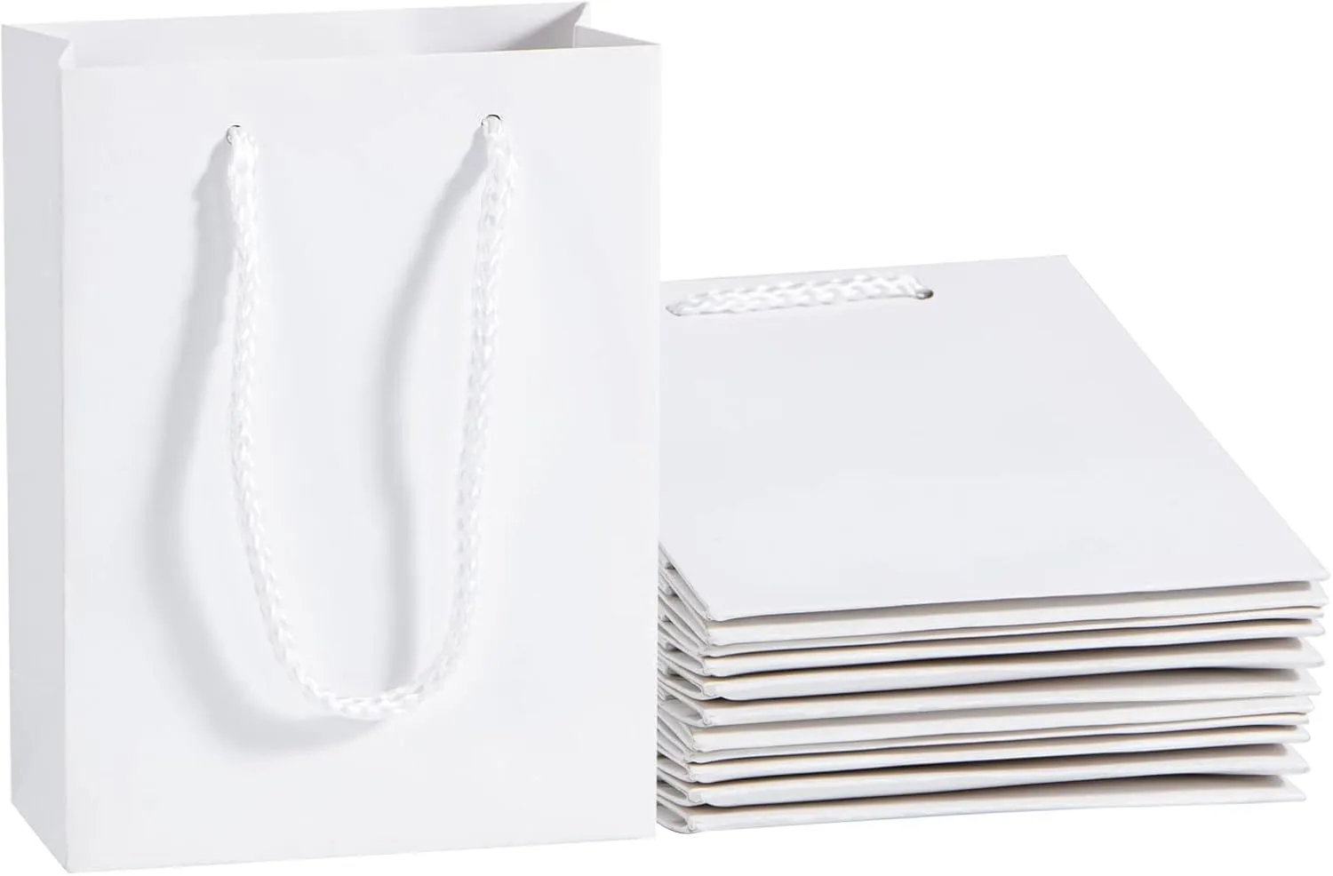 Sdootjewelry White Gift Bags, 50 Pcs Kraft Paper Gift Bags Bulk with Handles, 5.1 x 2.4 x 7.5" Matte Tote Paper Bags, Shopping Bags, Retail Bags, Party Bags