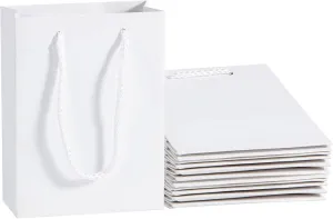 Sdootjewelry White Gift Bags, 50 Pcs Kraft Paper Gift Bags Bulk with Handles, 5.1 x 2.4 x 7.5" Matte Tote Paper Bags, Shopping Bags, Retail Bags, Party Bags