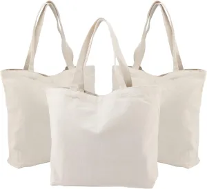 Segarty Blank Canvas Grocery Bag, 3 Pack 20X15in Reusable Large Shopping Plain Bags, Natural Shoulder Bags Personalized Beige Tote Bag Perfect for DIY Projects Painting Crafting Decoration