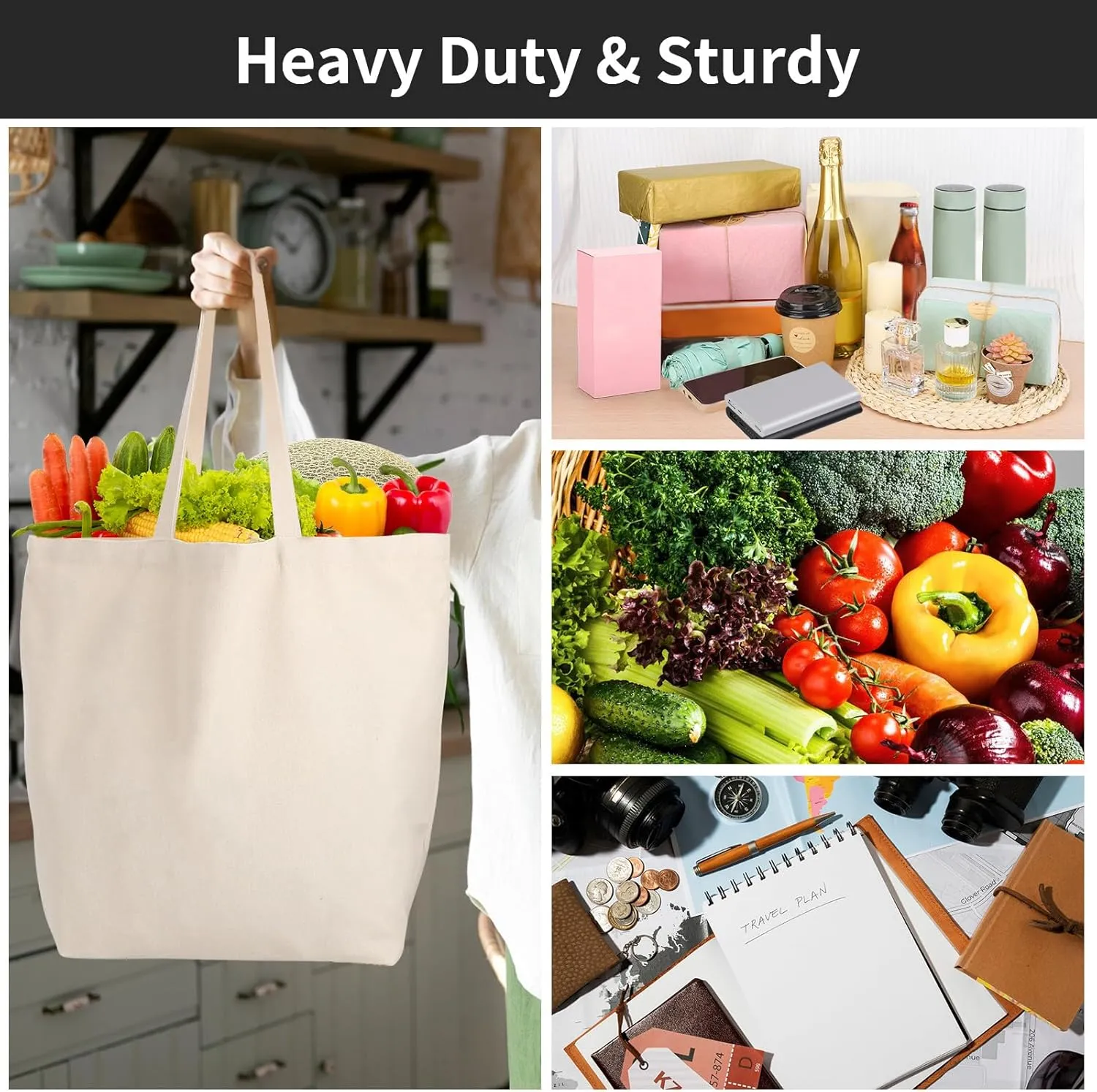 Segarty Blank Tote Canvas Bag with Zipper, 3 PC 19.7x15.7 inch Bags with Handles, 12 Oz Heavy Duty Reusable Washable Grocery Shopping Bags Plain Bags for Teacher DIY Art Craft Paint Embroidery