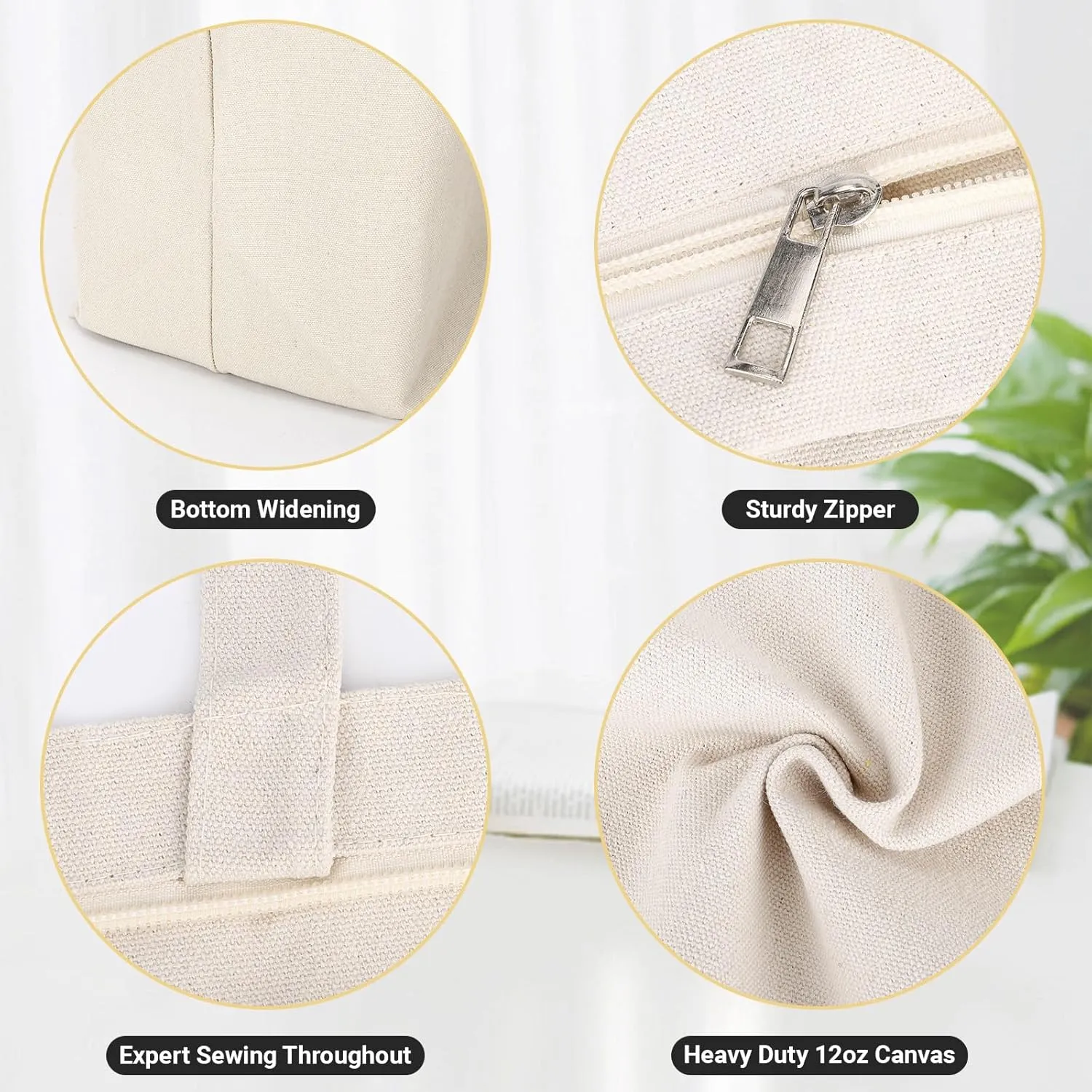 Segarty Blank Tote Canvas Bag with Zipper, 3 PC 19.7x15.7 inch Bags with Handles, 12 Oz Heavy Duty Reusable Washable Grocery Shopping Bags Plain Bags for Teacher DIY Art Craft Paint Embroidery