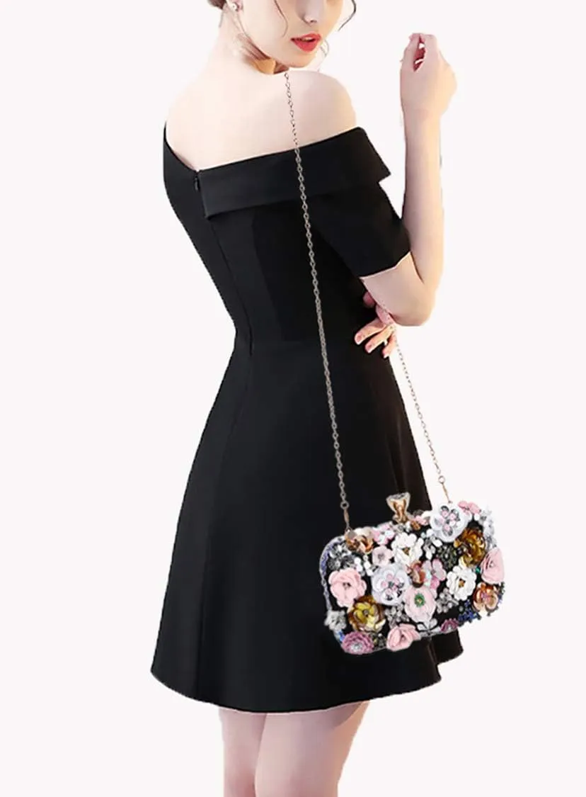 Selighting Colorful Flower Clutch Purse for Women Formal Evening Bag Beaded Pearl Purse for Wedding Prom Party Handbags