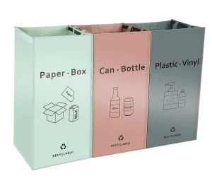 Separate Recycling Waste Bin Bags for Kitchen Home - 42 Gallon Recycling Bins (Pink, Green, Gray) Waste Trash Sorting Organizer, Reusable Waterproof, Pack of 3 Bags