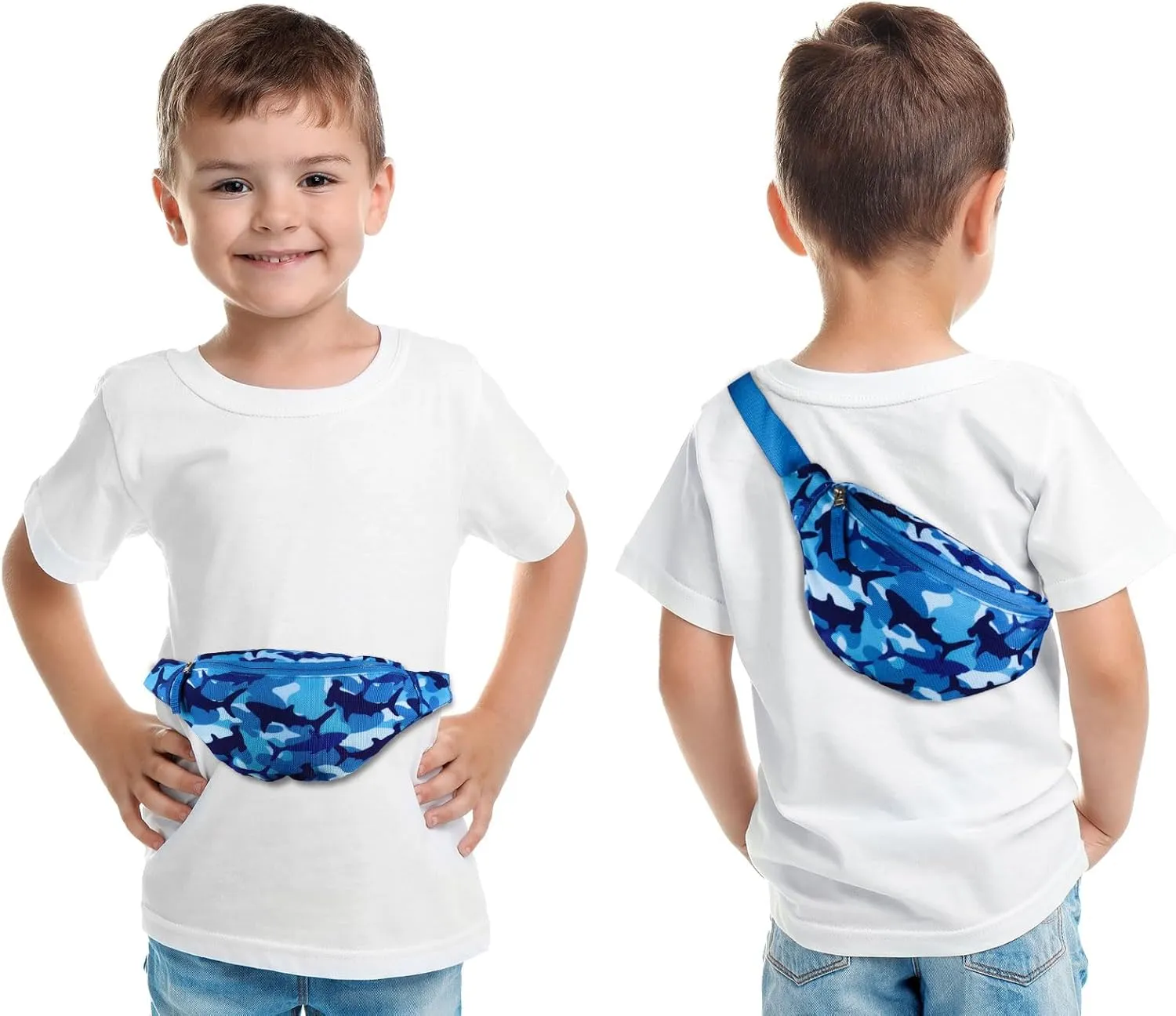 Shark Kids Fanny Pack for Boys, Travel Small Waist Bag Crossbody Belt Bag for Little Boys Toddler Cute Fanny Bag, Blue