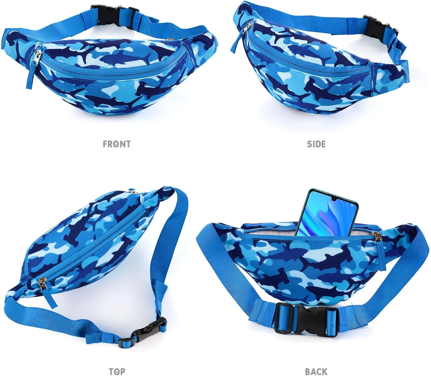 Shark Kids Fanny Pack for Boys, Travel Small Waist Bag Crossbody Belt Bag for Little Boys Toddler Cute Fanny Bag, Blue