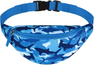 Shark Kids Fanny Pack for Boys, Travel Small Waist Bag Crossbody Belt Bag for Little Boys Toddler Cute Fanny Bag, Blue