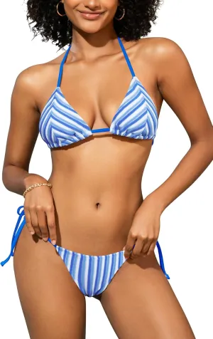 SHEKINI Towelling Fabric Triangle Bikini Sets for Women Cheeky Low Waist Two Piece Swimsuit Halter Women Bathing Suit