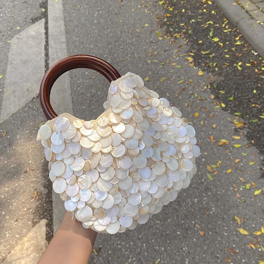 Shell Beaded Clutch Purse for Women Luxury Handmade Top Handle Bag Beach Evening Handbag for Summer Vacation
