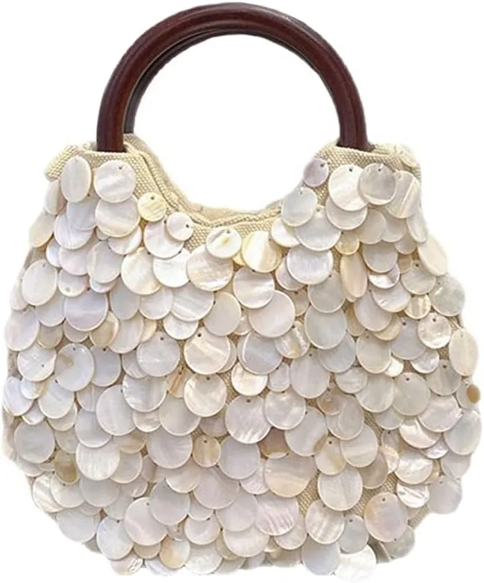 Shell Beaded Clutch Purse for Women Luxury Handmade Top Handle Bag Beach Evening Handbag for Summer Vacation
