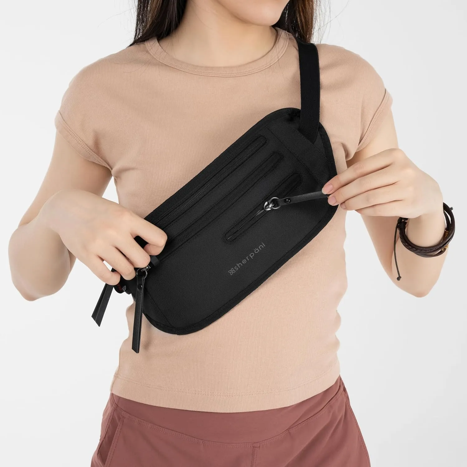Sherpani Jett, Anti Theft Waist Pouch, Slim Money Belt Bag for Travel, Blocking Hidden Wallet Belt Bag, Secure Travel Pouch for Women, RFID Protection, Travel Gift for Mothers Day 2025 (Carbon)