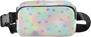 Shiny Holographic Stars Fanny Pack Crossbody Bag for Men Women Belt Bag Bum Bag with Adjustable Strap, Fashion Waist Packs for Travel Running Workout