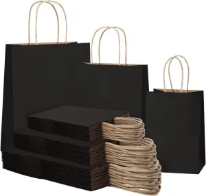 SHOPDAY 45Pcs Black Paper Bags with Handles, Assorted Sizes Gift Bags 5x3x8 & 8x4x10.5 & 10x5x13 15 Pcs Each Shopping Bags for Small Business Party