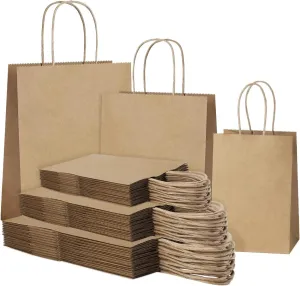SHOPDAY 45Pcs Brown Paper Bags with Handles, Assorted Sizes Gift Bags Bulk Kraft Paper Bags 5x3x8 & 8x4x10.5 & 10x5x13 15Pcs Each Bags for Handwork, Shopping Bags for Small Business, Goody Bags Party Bags