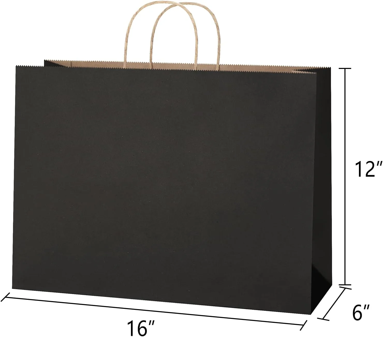 SHOPDAY Black Paper Bags with Handles - 16x6x12, 25 Pack Large Kraft Paper Tote Bags for Grocery, Takeouts & Gifts