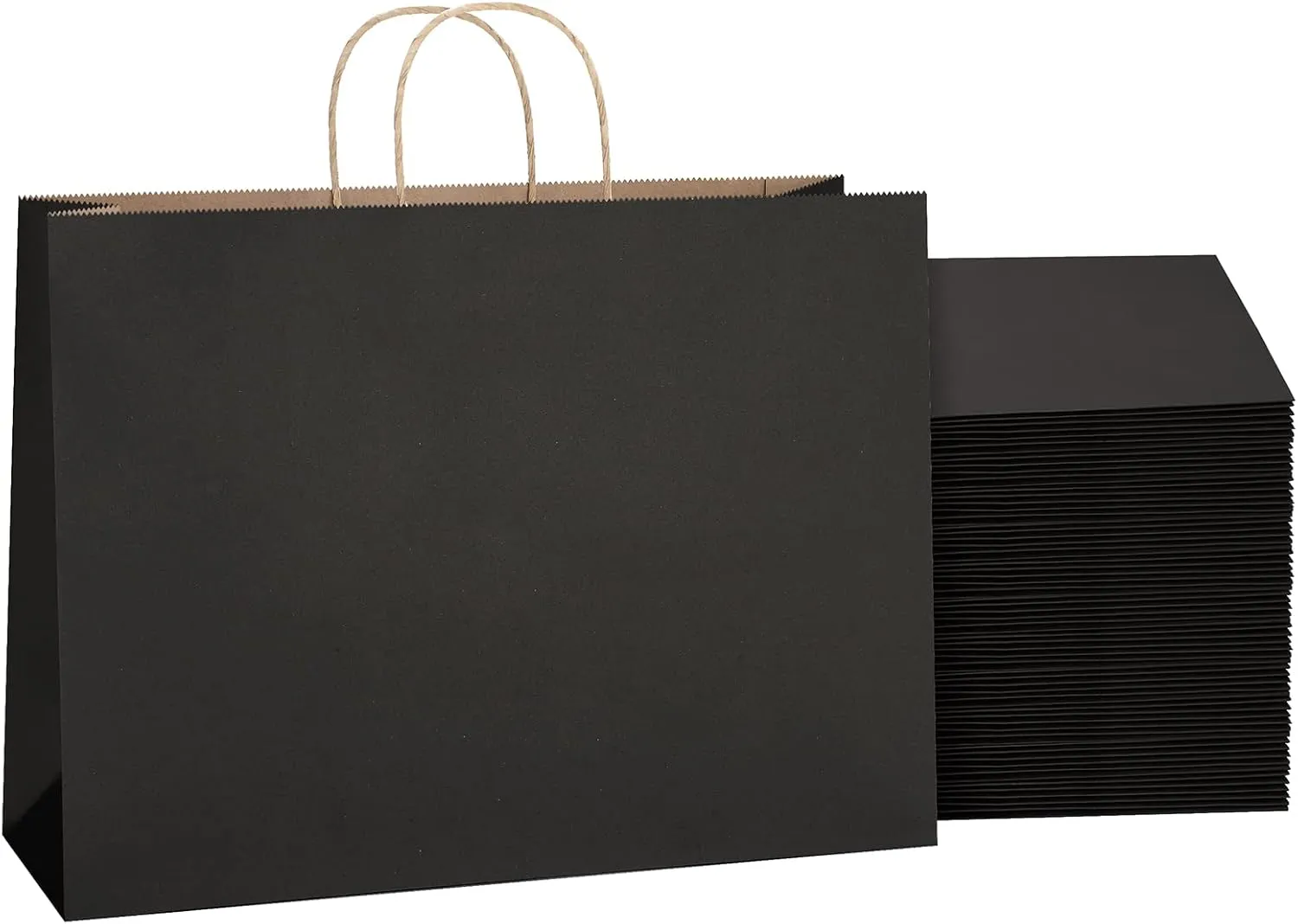 SHOPDAY Black Paper Bags with Handles - 16x6x12, 25 Pack Large Kraft Paper Tote Bags for Grocery, Takeouts & Gifts