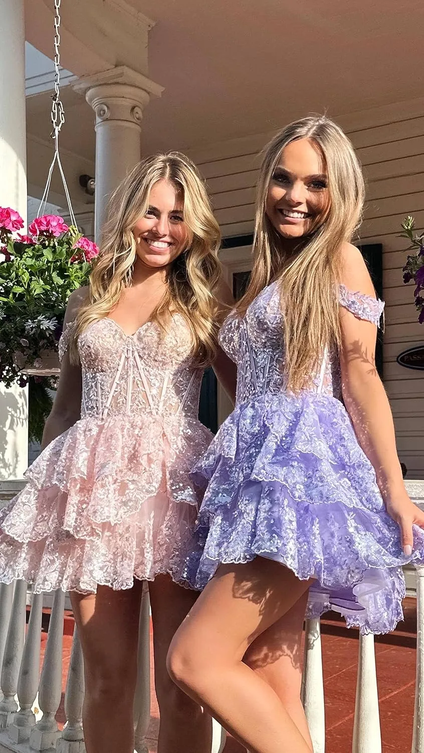 Short Lace Appliques Homecoming Dresses for Teens 2024 Corset Prom Dress Puffy Evening Formal Gown