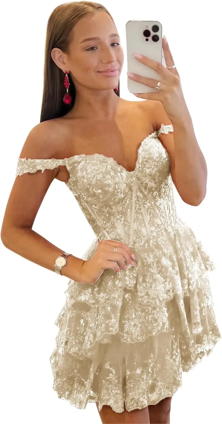 Short Lace Appliques Homecoming Dresses for Teens 2024 Corset Prom Dress Puffy Evening Formal Gown