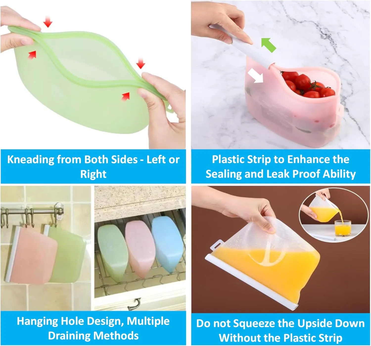Silicone Reusable Food Storage Bags, Multi-Use Food Storage Bags, Lunch Bag, Travel Containers BPA Free, Leak-free, Freezer-Safe, Microwave-Safe, Dishwasher-Safe, Eco-friendly Set of 2 (Plain Green)