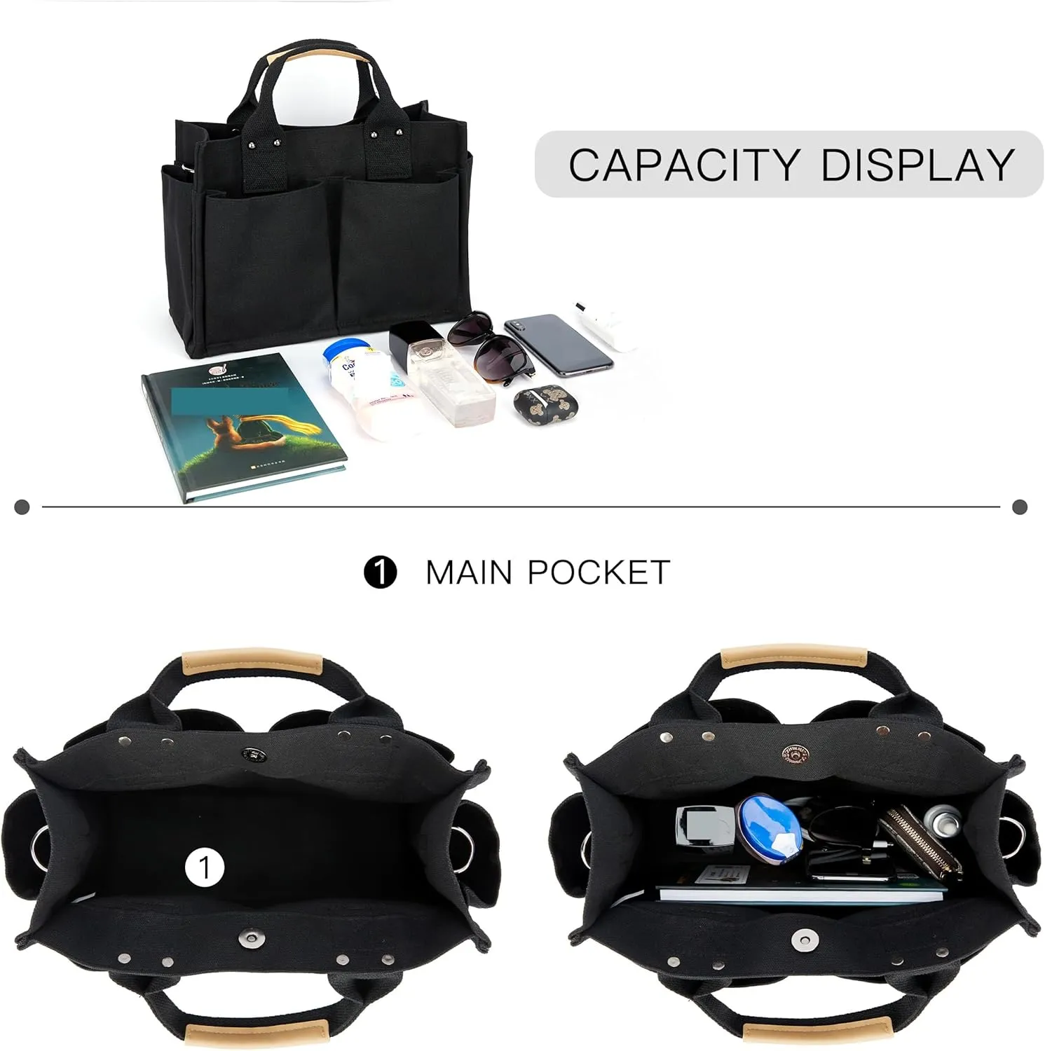 Simple and Fashionable Multi Pocket Canvas Tote Bags for Women
