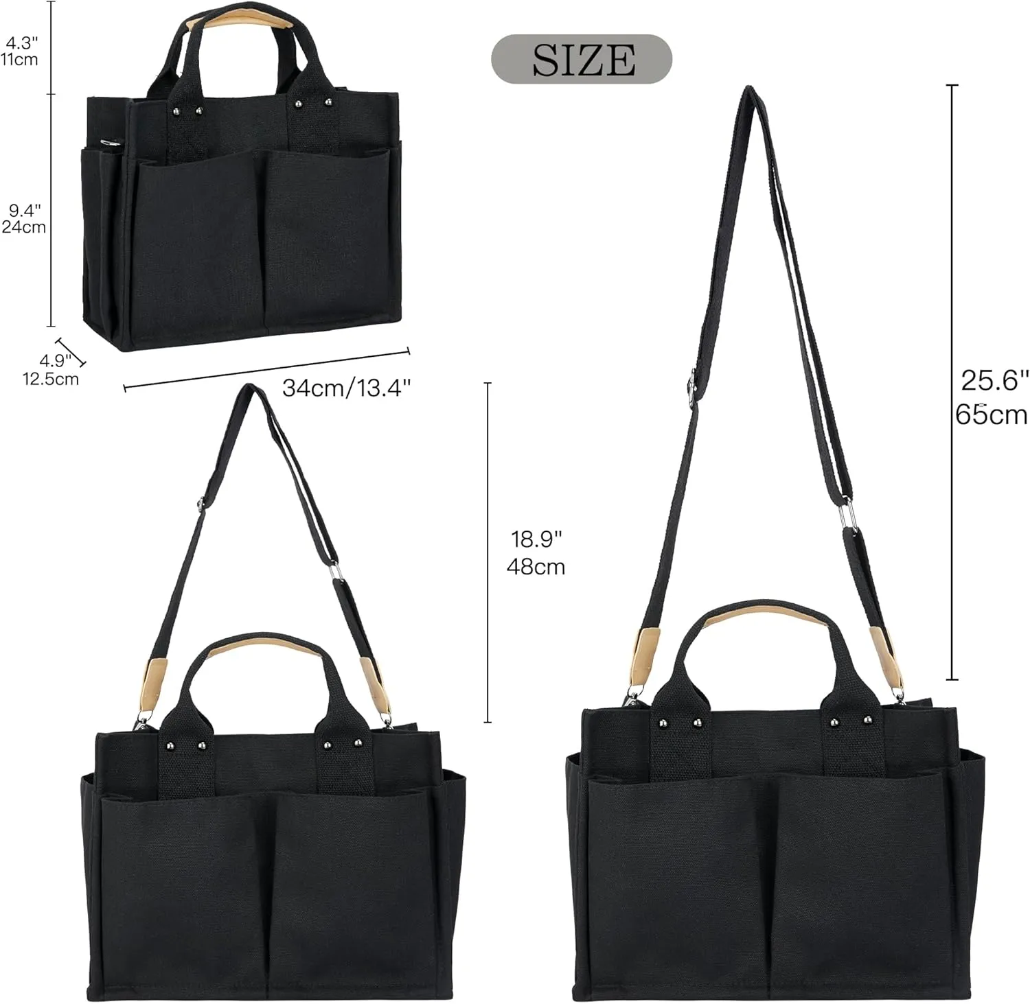 Simple and Fashionable Multi Pocket Canvas Tote Bags for Women