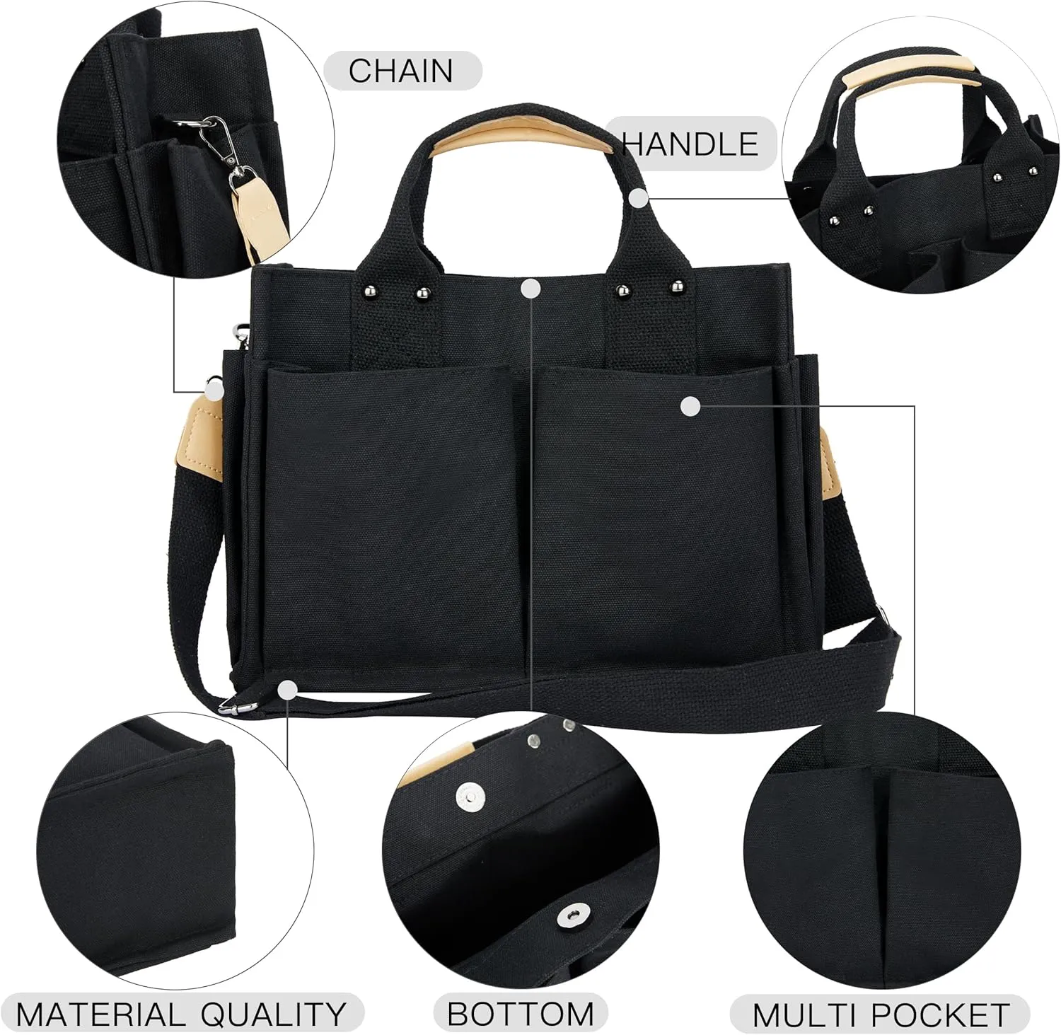 Simple and Fashionable Multi Pocket Canvas Tote Bags for Women