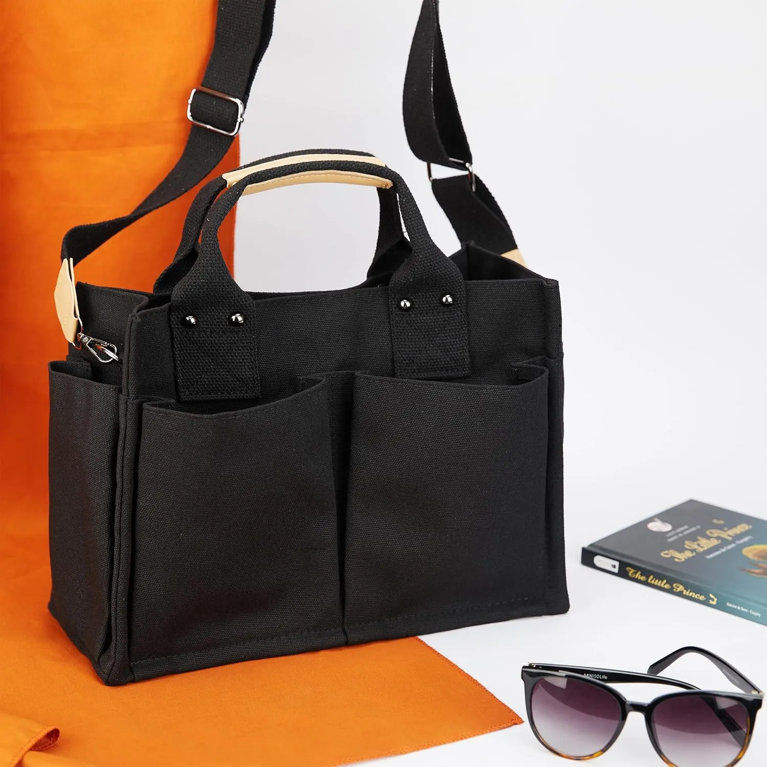 Simple and Fashionable Multi Pocket Canvas Tote Bags for Women