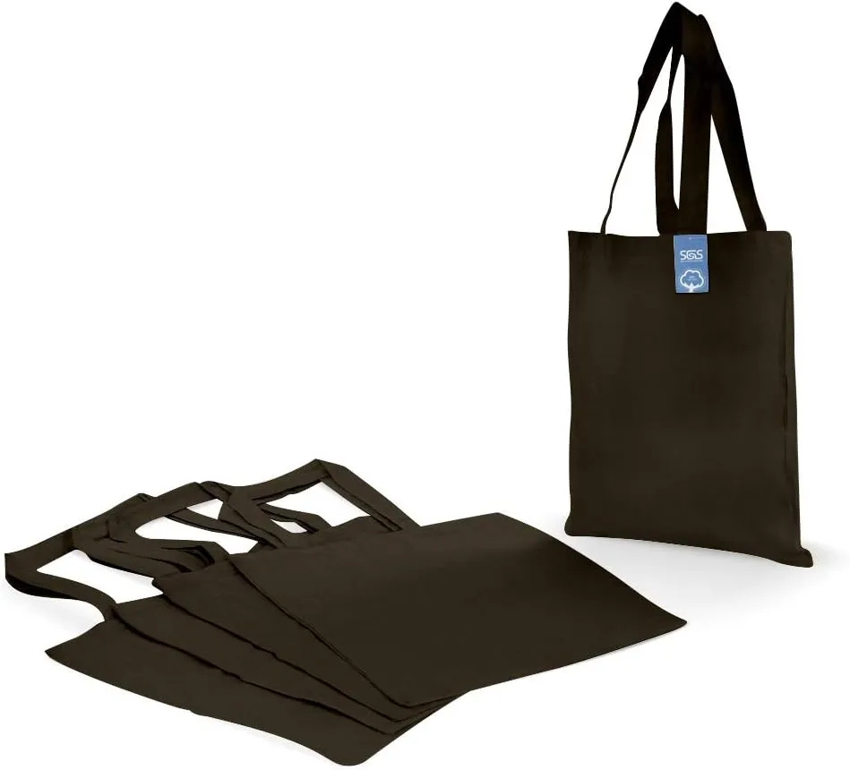 Simply Green Solutions Reusable Cotton Cloth Grocery Craft Bag, 15 x 16 Reusable Tote with Handle, Pack of 5, Army Green