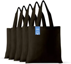 Simply Green Solutions Reusable Cotton Cloth Grocery Craft Bag, 15 x 16 Reusable Tote with Handle, Pack of 5, Army Green
