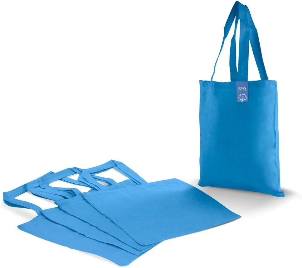 Simply Green Solutions Reusable Cotton Cloth Grocery Craft Bag, 15 x 16 Reusable Tote with Handle, Pack of 5, Sapphire Blue
