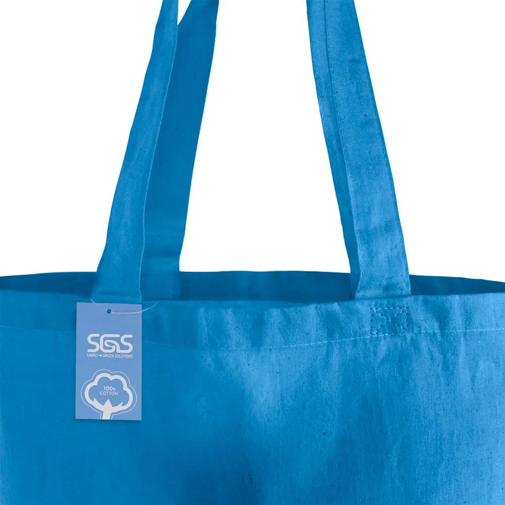 Simply Green Solutions Reusable Cotton Cloth Grocery Craft Bag, 15 x 16 Reusable Tote with Handle, Pack of 5, Sapphire Blue