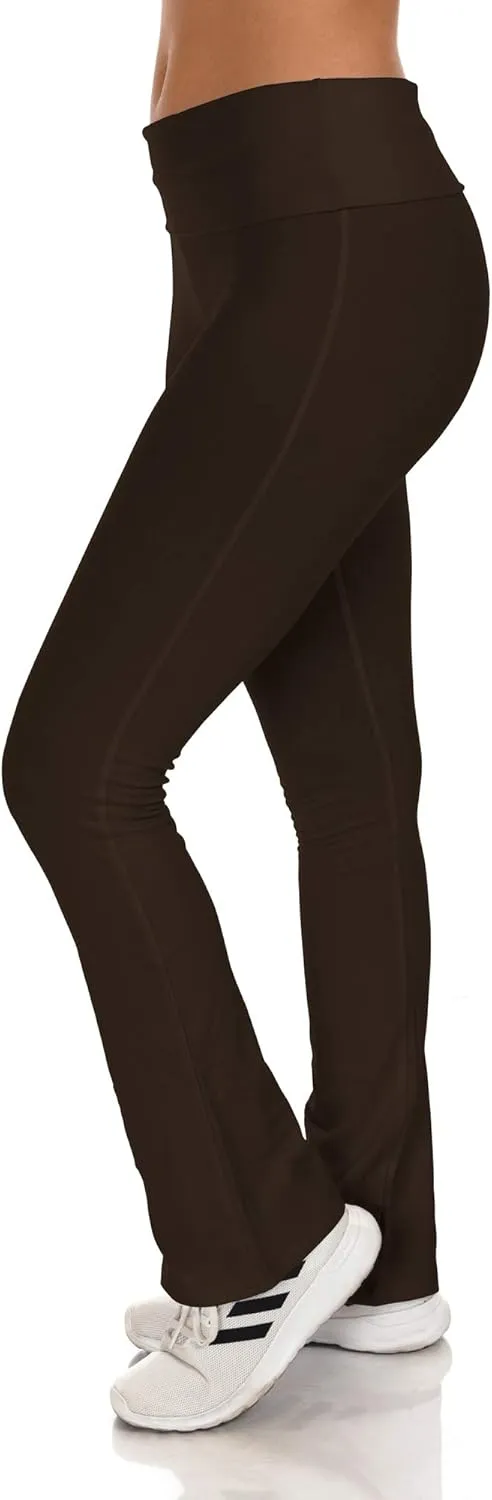 Simply Ravishing Cotton Fold Over Bootcut Yoga Pants (Size: XS-5X)