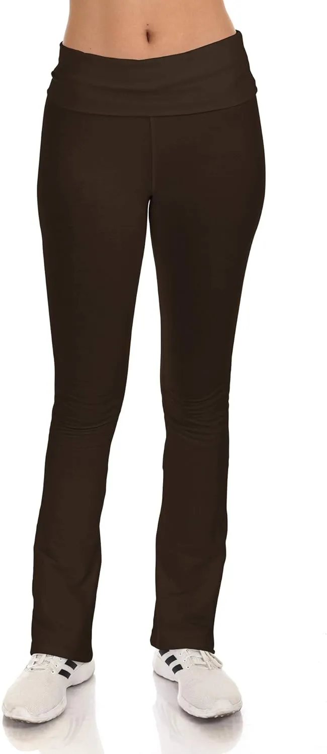 Simply Ravishing Cotton Fold Over Bootcut Yoga Pants (Size: XS-5X)