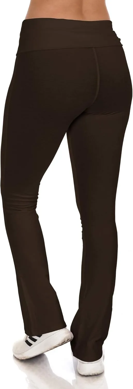 Simply Ravishing Cotton Fold Over Bootcut Yoga Pants (Size: XS-5X)