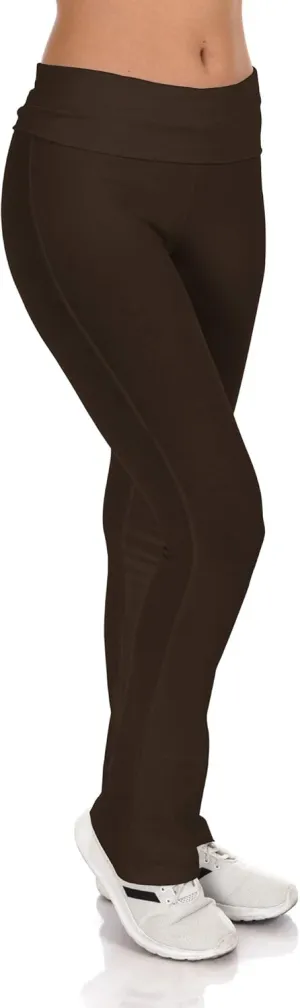 Simply Ravishing Cotton Fold Over Bootcut Yoga Pants (Size: XS-5X)