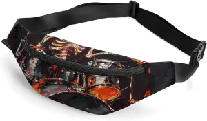 Skull Rock Roll Drums Crossbody Fanny Pack Waist Packs Adjustable Shoulder Bags Sling Bag for Hiking Running Cycling