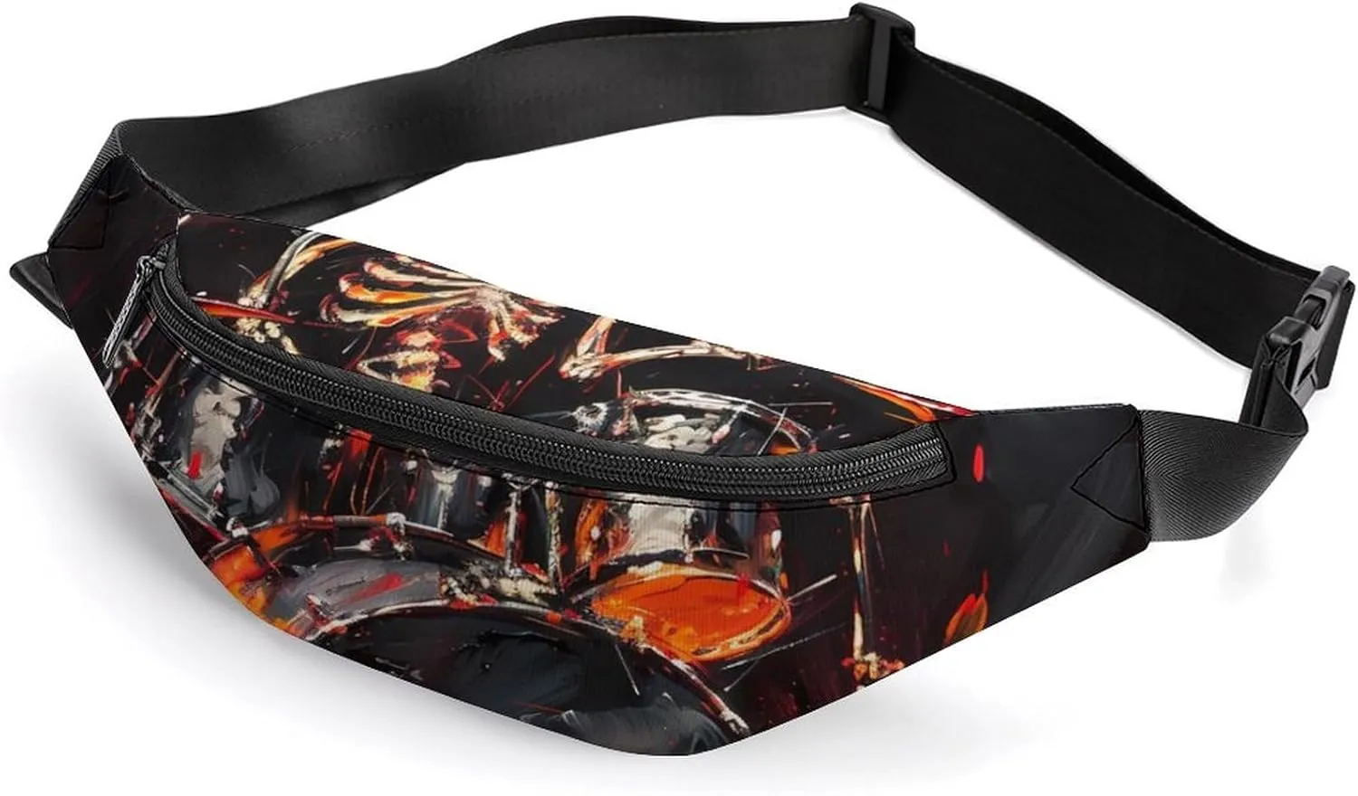 Skull Rock Roll Drums Crossbody Fanny Pack Waist Packs Adjustable Shoulder Bags Sling Bag for Hiking Running Cycling