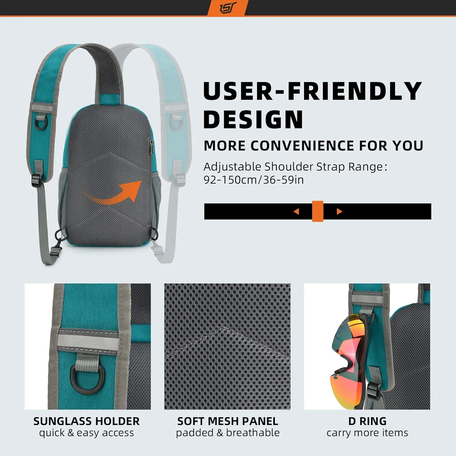 SKYSPER Crossbody Sling Bag Packable Cross Body Sling Backpack Shoulder Travel Bag Hiking Daypack for Women Men(Cyan)