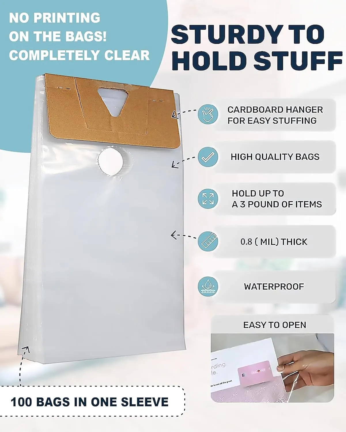 Skywin Plastic Door Hanger Bags 6” x 9” (1000 Pack), Clear Door Hanger Bags Protect Flyers, Brochures, Printed Materials, Waterproof and Secure for Outdoor Use