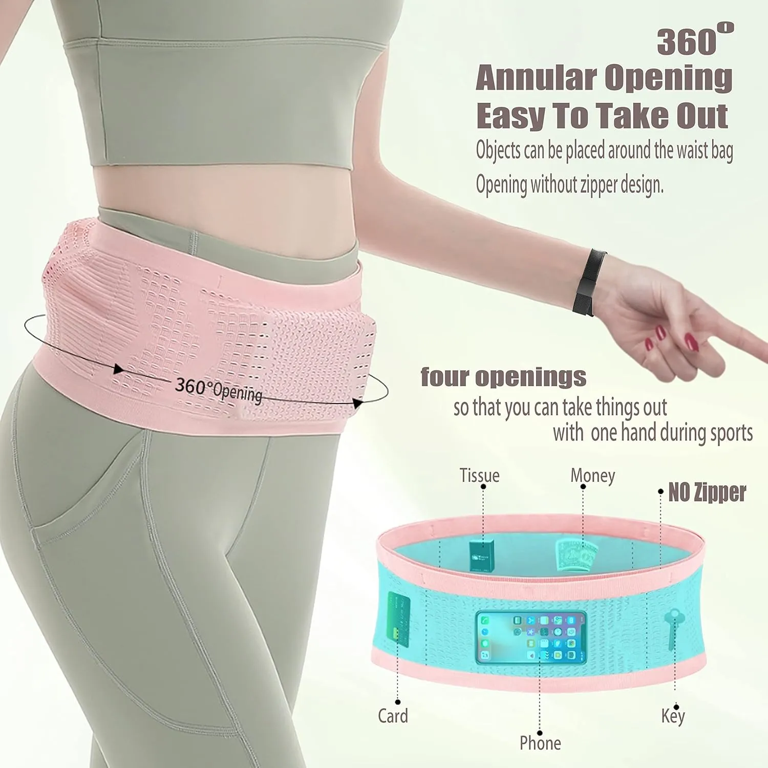 Slim Running Belt for Men Women, Running Fanny Pack, Phone Holder for Running, Waist Bag, Moisture Wicking Storage Belt Bag for Walking, Travel, Sports, Hiking, Workout