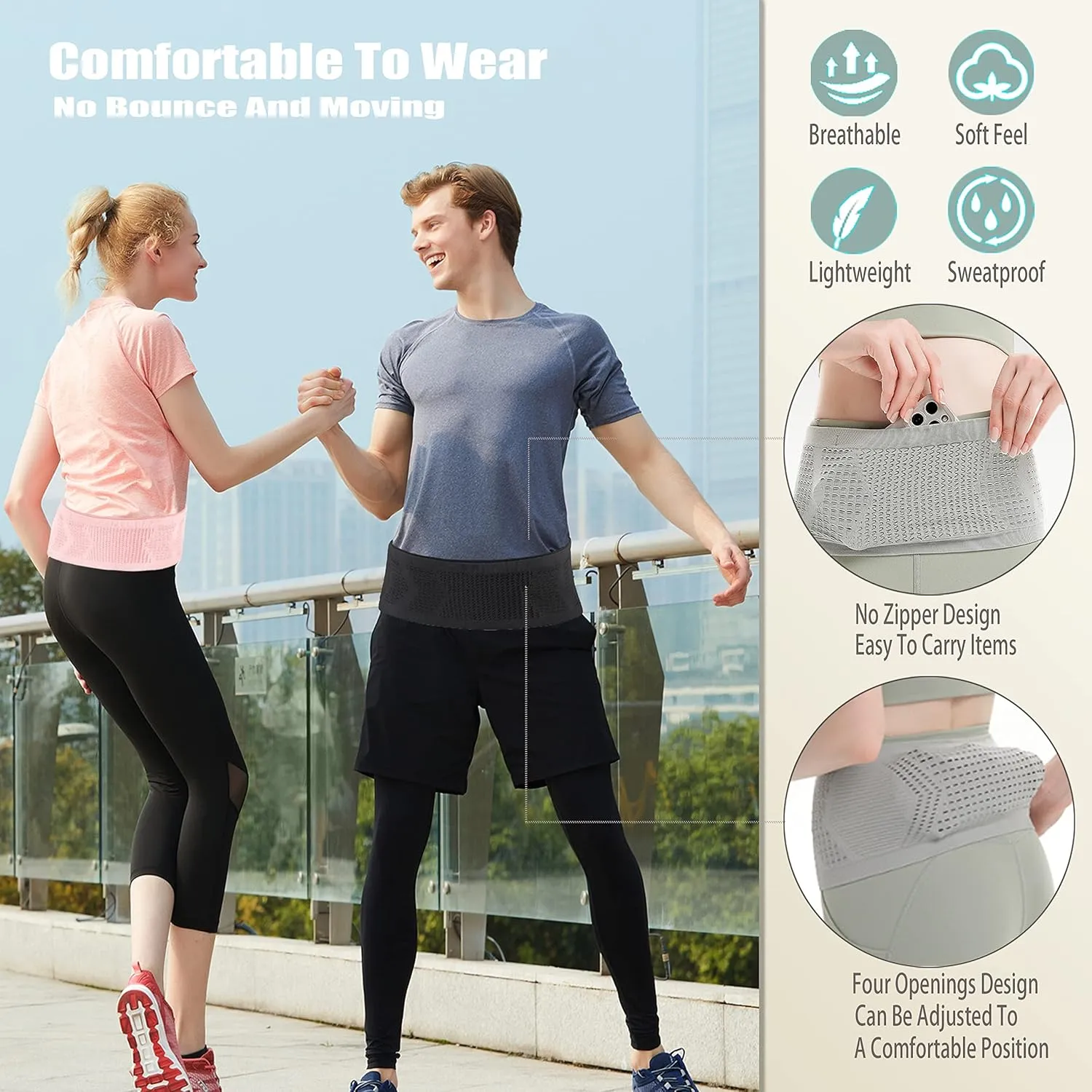 Slim Running Belt for Men Women, Running Fanny Pack, Phone Holder for Running, Waist Bag, Moisture Wicking Storage Belt Bag for Walking, Travel, Sports, Hiking, Workout